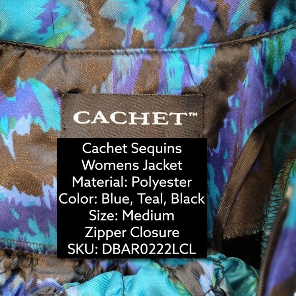 Cachet Women's Multicolor Full Zip Long Sleeve Sequins Jacket Size Medium - Picture 3 of 3